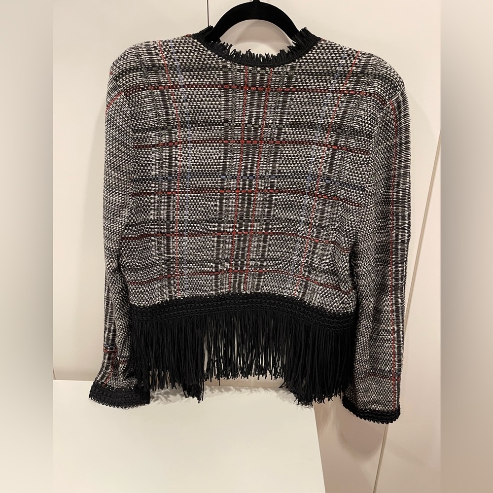 NIC+ZOE Black, White & Red Fringed Plaid Open-Front Blazer - Picture 4 of 4